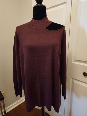 Colleen Lopez Plum Asymmetric Cutout Turtleneck Sweater